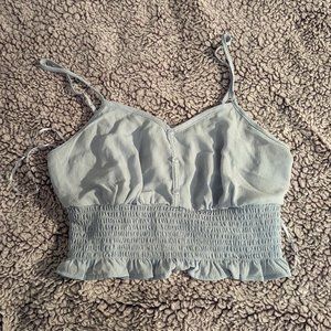 Light Blue Pink Rose Summer Cropped Top